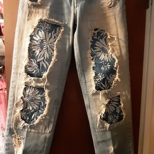 Free People Blue Floral Patch Distressed Jeans